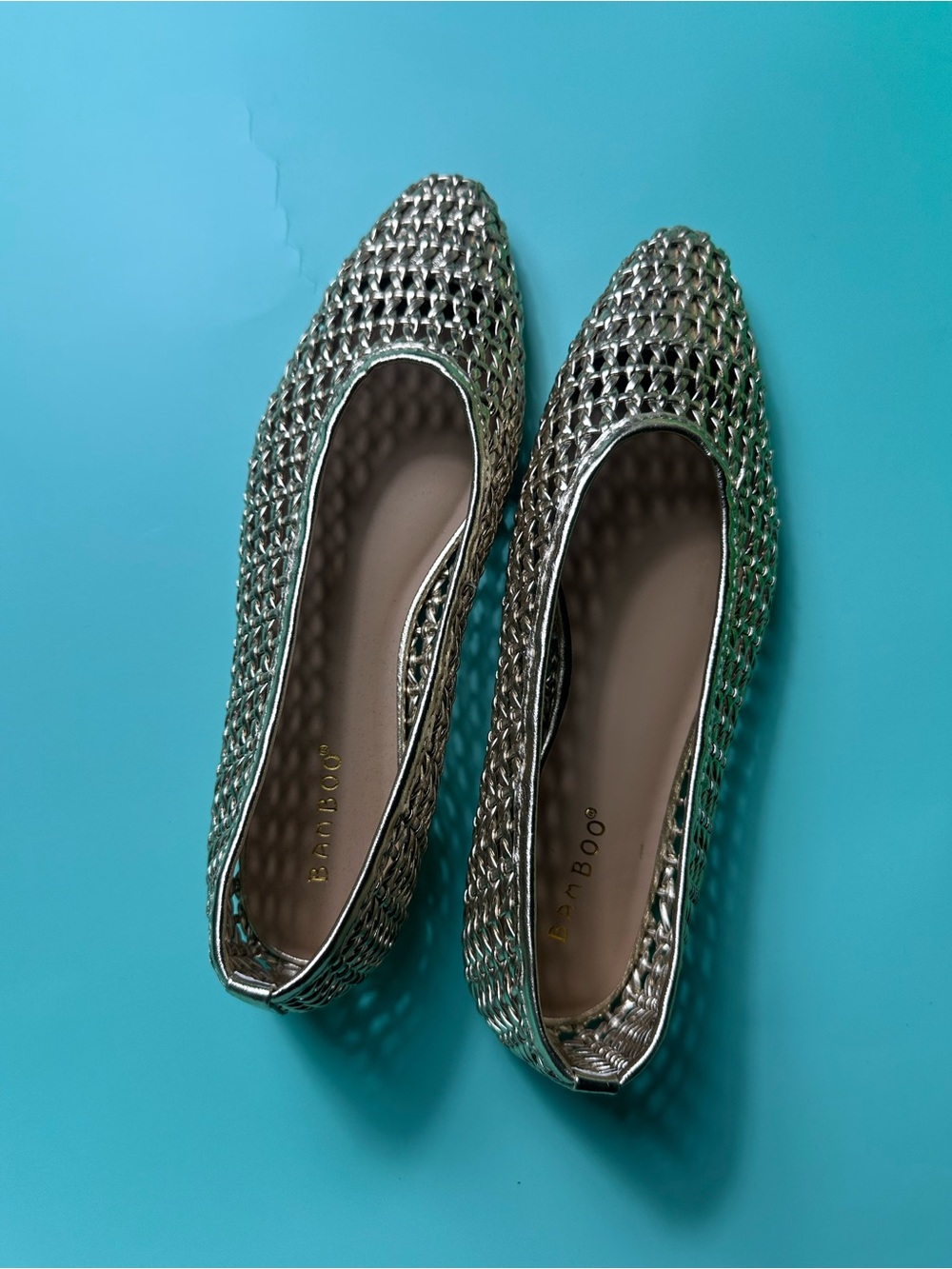 BAMBOO Metallic Woven Pointed Toe Flats - Silver - Picture 10 of 15